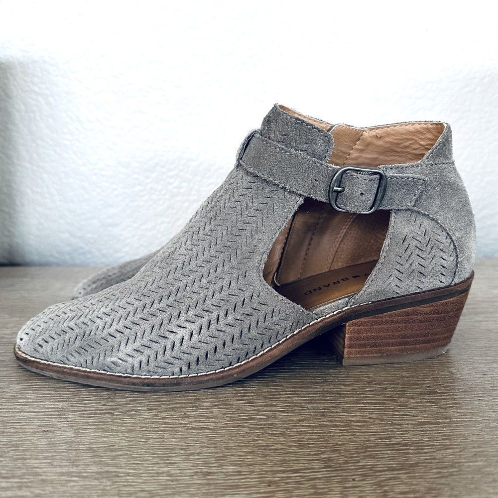 Lucky Brand Gray Suede Leather Ankle Boots Booties 9
